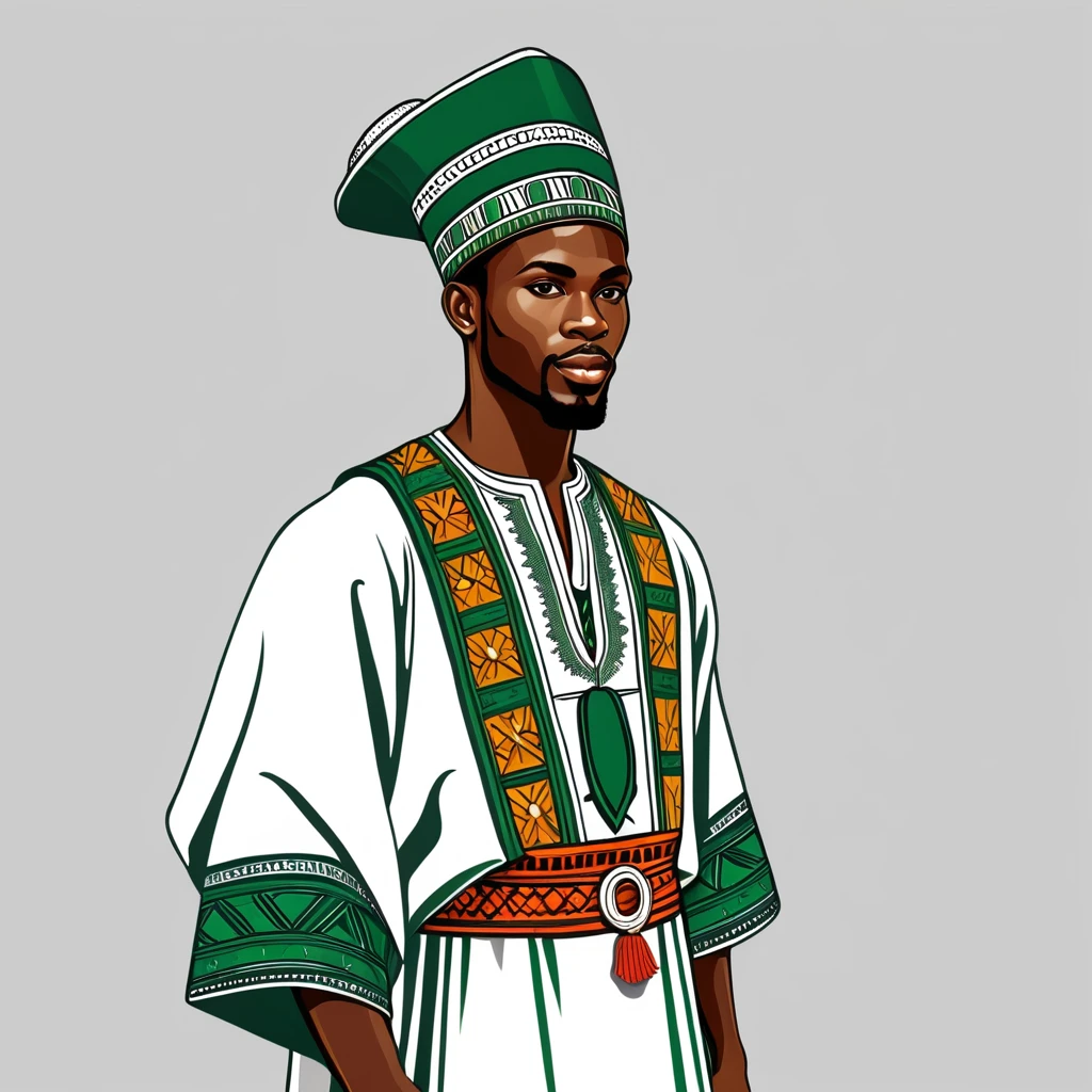 man in nigerian folk outfit, vector graphics, strong contours