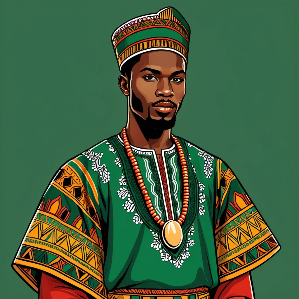 man in nigerian folk outfit, vector graphics, strong contours
