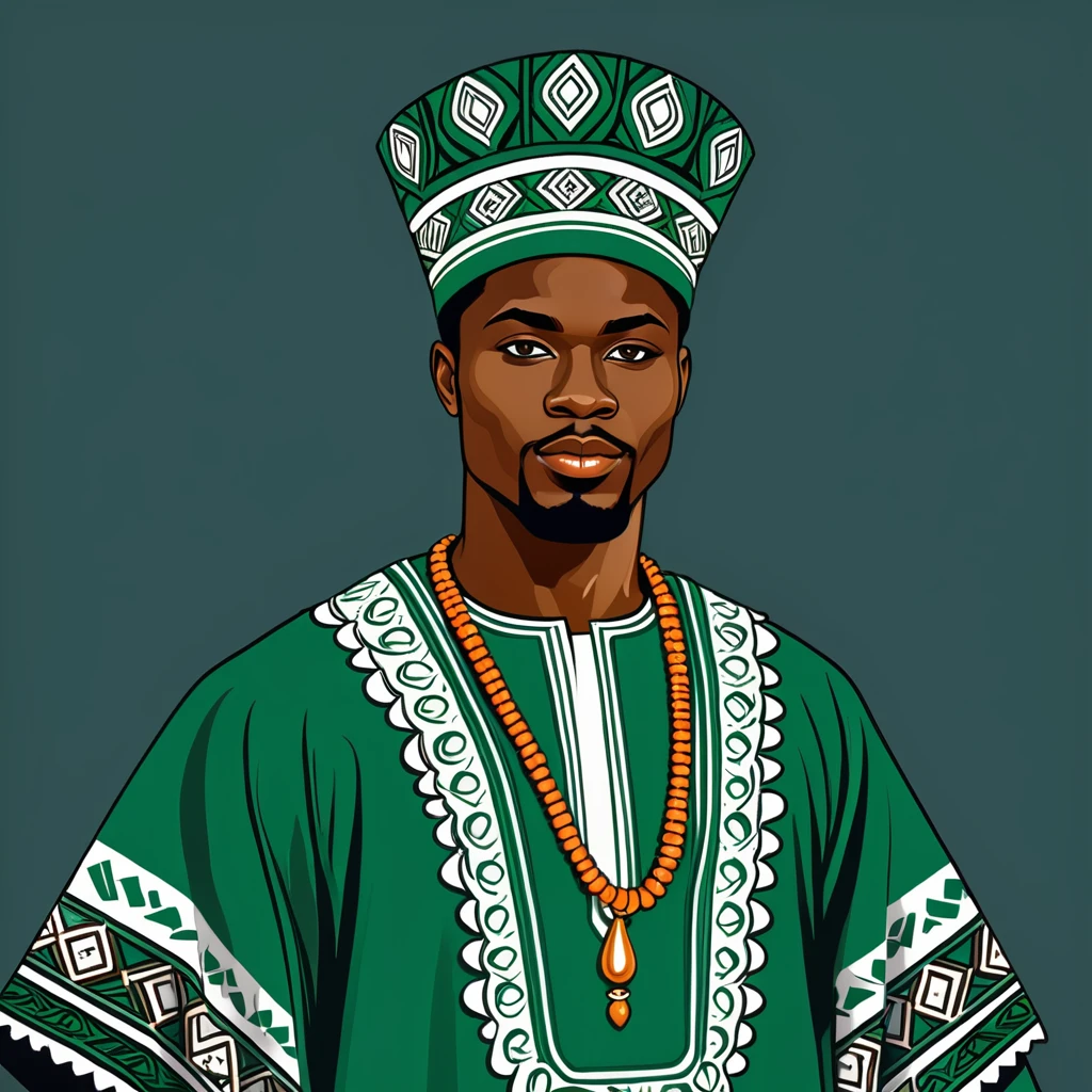 man in nigerian folk outfit, vector graphics, strong contours