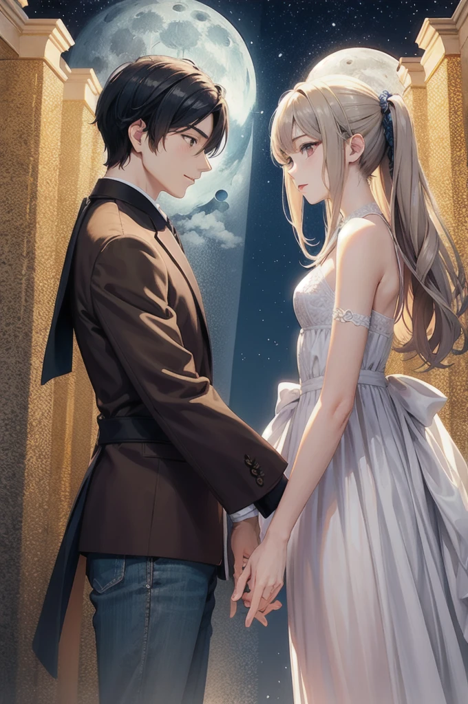 masterpiece、Men and women、Couple、Facing each other、Looking at each other、aura、spiritual、Moon and sun、perfection