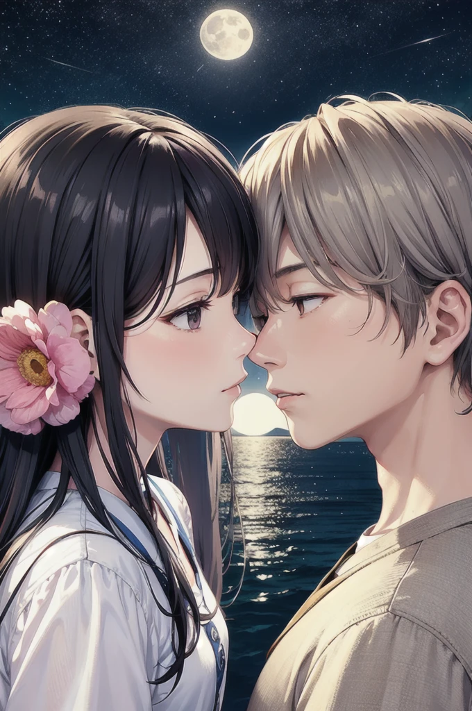 masterpiece、Men and women、Couple、Facing each other、Looking at each other、aura、spiritual、Moon and sun、perfection