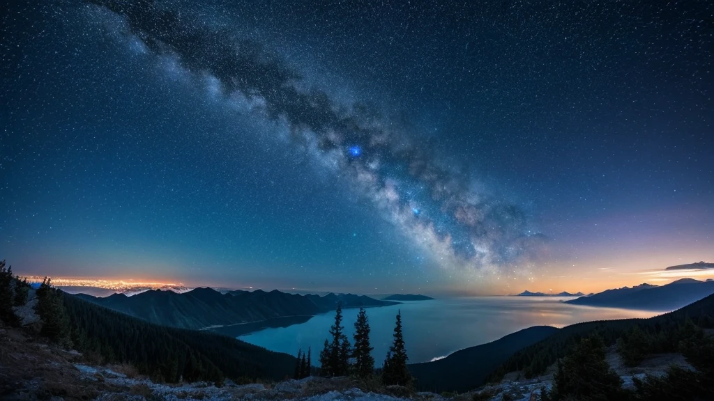 A fantastic night sky and starry sky reflected in clear eyes。The clear eyes、Please make sure only the eyes are visible。Finish it off with a landscape image