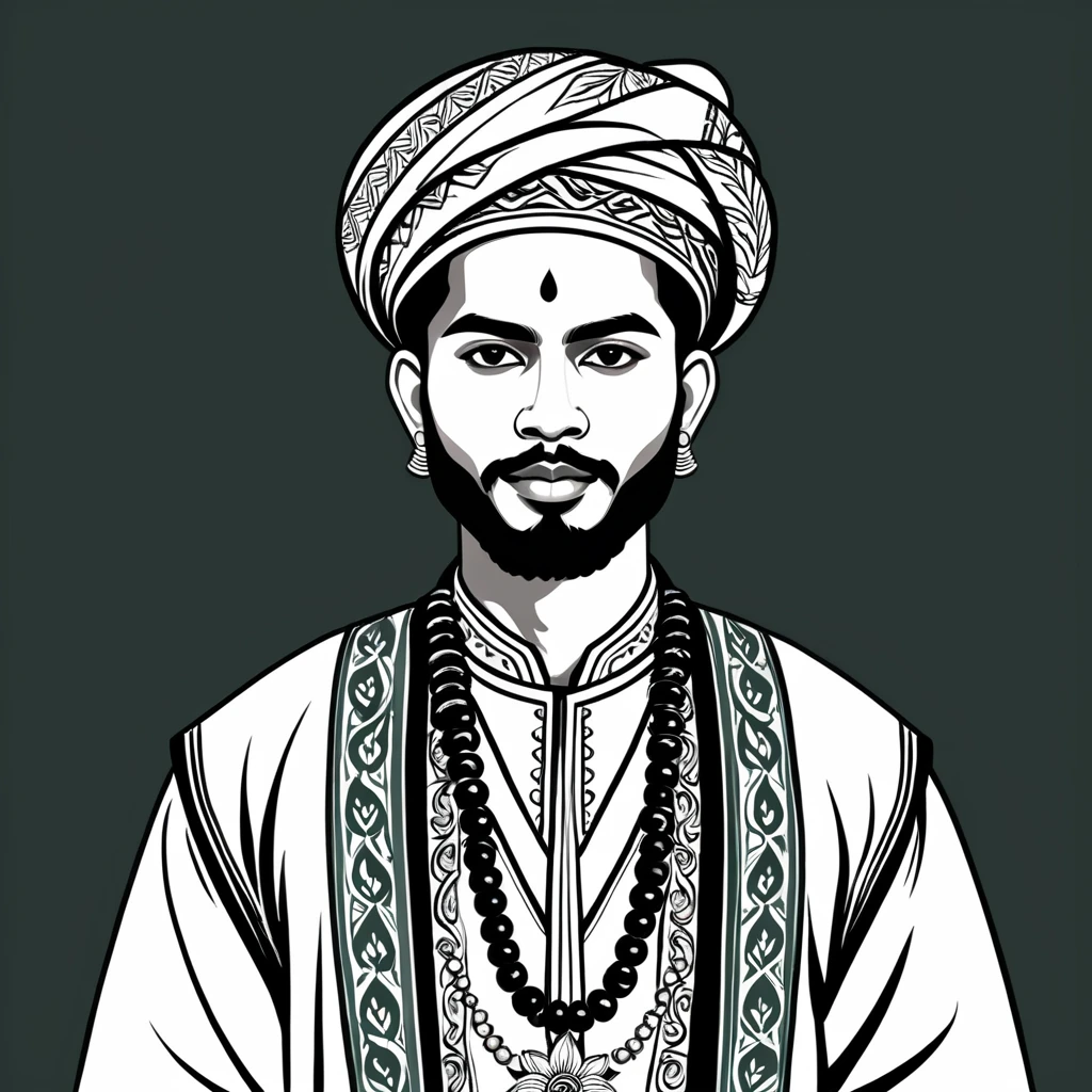 man in bangladesh folk outfit, vector graphics, strong contours
