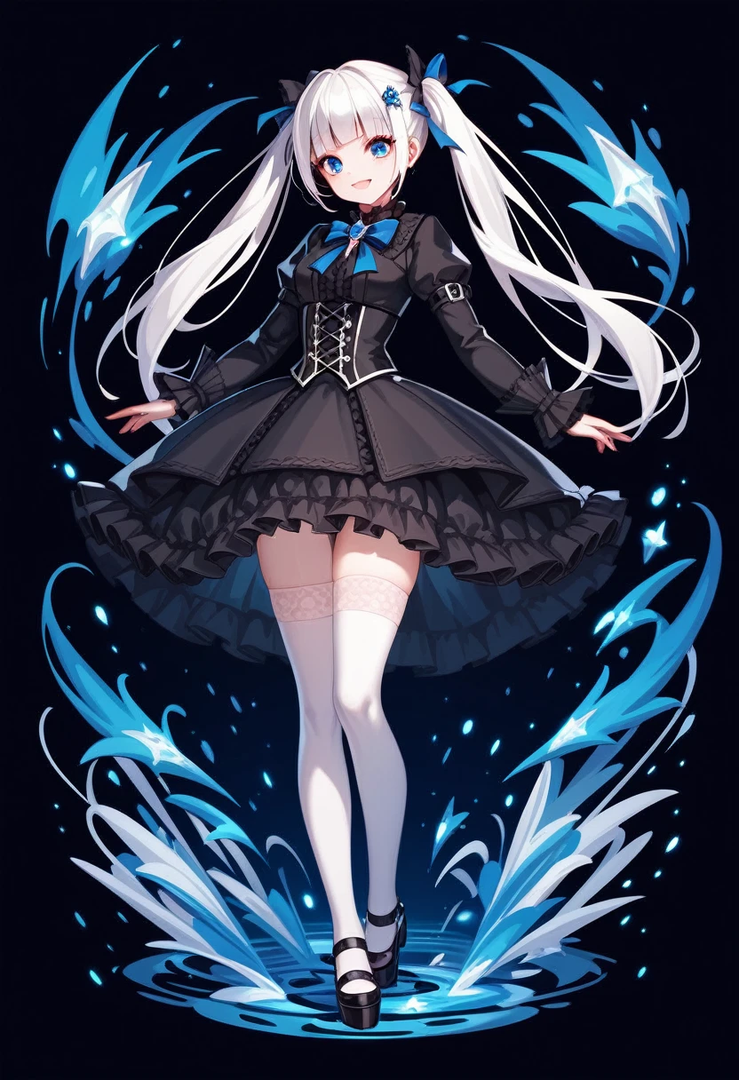 masterpiece, top-quality, masterpiece, top-quality,ighly detailed,{top-quality}, {{masterpiece}}, {hight resolution},original, {extremely delicate and beautiful},masterpiece, top-quality,ighly detailed,{top-quality},white hair, gothic lolita, full body, standing, white thighhighs, short dress, black dress, twintails,