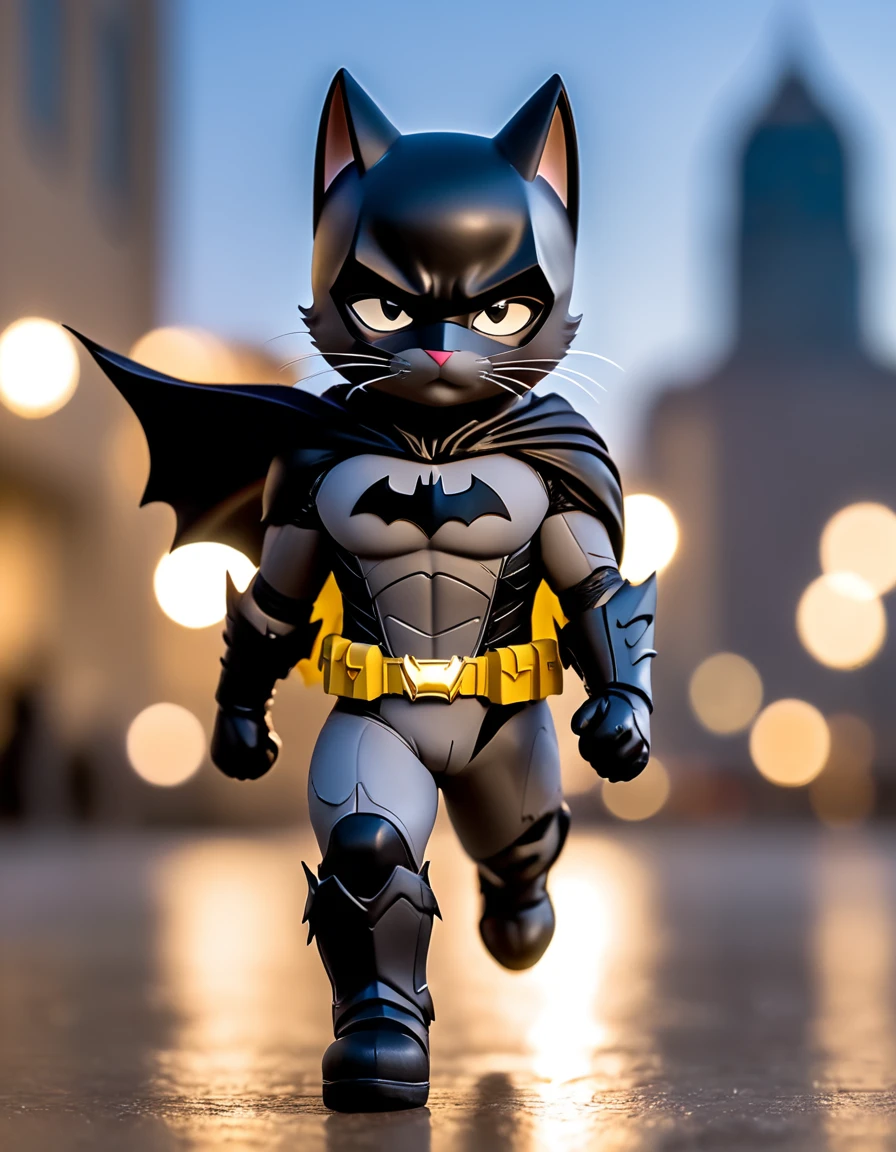 Short-footed cat, (batman outfit)), Spectacular sights, Dynamic Camera, Backlight, (closure:1.2), High-quality photos, Three-point lighting, Flash with softbox, 4K, Canon EOS R3, high resolution, Smooth, Clear focus, high resolution, Award-winning photos, 80 mm, F2.8, Bokeh
