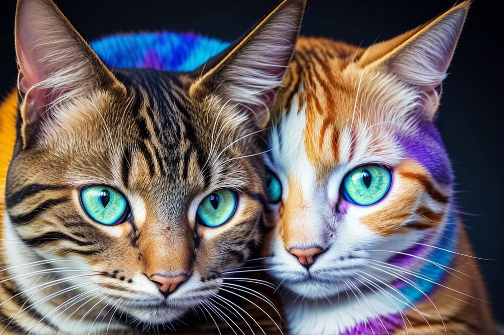painting of a Cat with a colorful face and eyes, a Digital Painting by Zahari Zograf, shutter, Furry Art, Cat. Digital Painting, Beautiful art UHD 4K, 4k Very detailed The art of math, 4k detailed The art of math, Detailed painting 4k, Digital Painting Very detailed, Very detailed 数字, The art of math. Very detailed