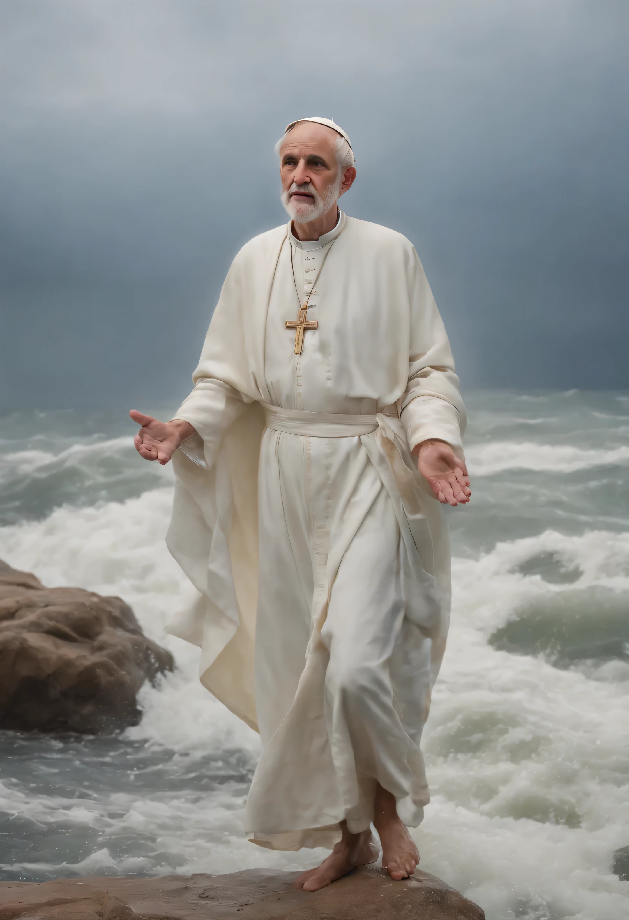Desenho de um homem homem, Saint Peter, drowning in the Sea of Galilee and crying out for the help of Jesus Christ who soon reaches out with great compassion as he walks on water, arte bonita, pintura de bonito, beautiful depiction, Portrait of St. Peter, catholic religious art, Rosen Maiden, Sagrado e belo, com um fundo azul, Boregov, Obra-prima de Guweiz, arte sacra, Christian art, pintura religiosa