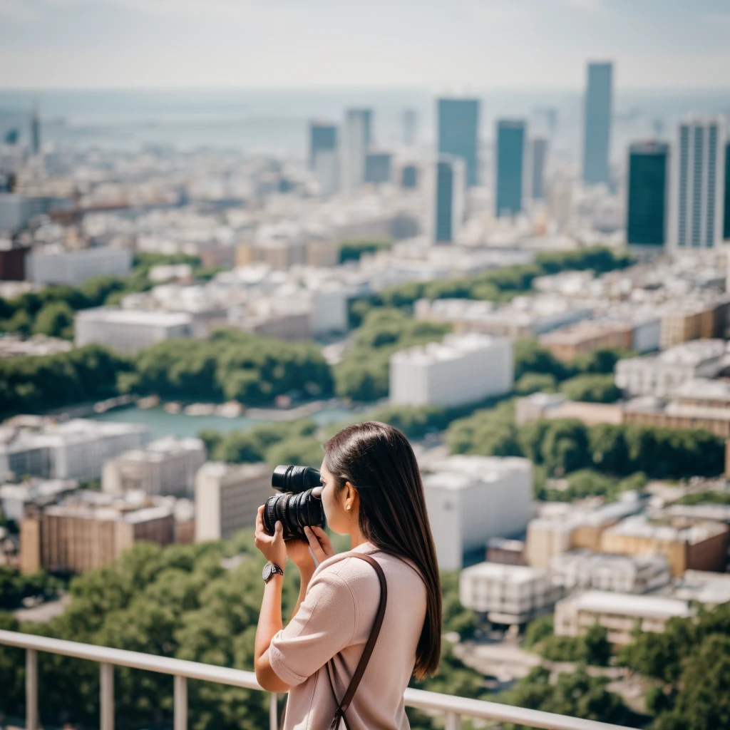 high quality image photographer capturing images of a landscape in the city, Fresh environment, blurred background, subject image from the side