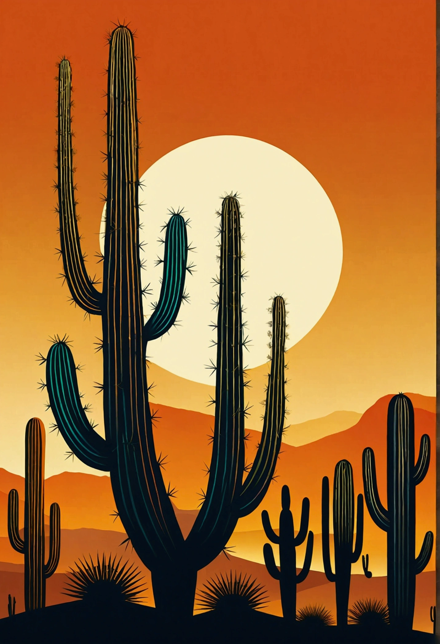 abstract cactus silhouette brushed with llamatavio colors ideal for image