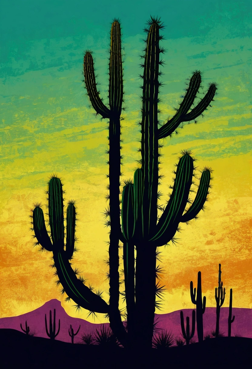 abstract cactus silhouette brushed with llamatavio colors ideal for image