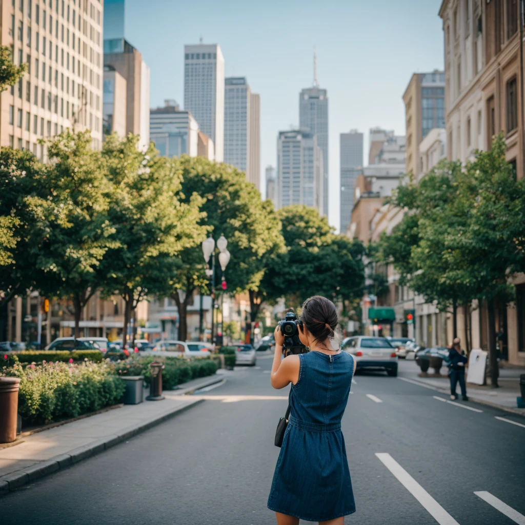 high quality image photographer capturing images of a landscape in the city, Fresh environment, blurred background