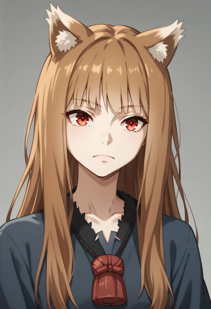 Brown Hair,Long Hair,Red eyes, Wolf Girl,Wolf Year,Wolf's Tail、Huge breasts、Cleavage、nude、blush、Sweat、In the heat、Upper Body、Staring at the penis with a shocked expression、A huge penis covers my eyes、Browsing Caution, One girl, One boy, Titty fuck under clothes, women wear , Penis in the chest, The penis is between the breasts