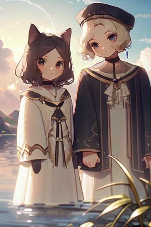 ((Лучшее качество)), ((шедевр)), (подробный), lake with a cat-girl