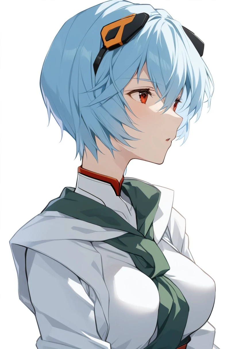 1 Girl, Ayanami Rei, Solitary, Red Eyes, Plug set, short hair, Blue Hair, breast, Tights, Upper Body, White background, white Tights, Simple background, Interface Headphones, Bangs, Shut up, Hair between the eyes, medium breast, Medium quality, late, 