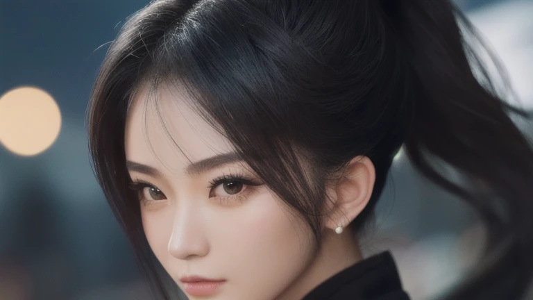(16K, masterpiece, 最high quality), Very detailed, Beautiful, small round eyes, Beautiful and elaborate face, high quality, High resolution, female Ninja Ninja suit, Ninja, At night,perfection , Woman, ponytail, Low ISO, Looking at the audience、whole body、front、From head to toe、Wear black socks