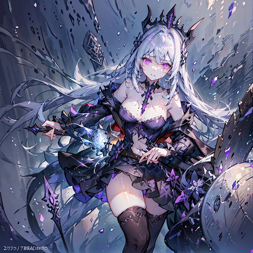 She wears a revealing dress that is sleeveless and reaches down to her waist, with lace fabric on the front of her neck. She has silver hair that reaches down to her shoulders, red and purple eyes, black shoes, and a black choker. She wields two daggers, a shape-shifting white dagger and a black dagger that shrouds darkness, and enjoys torturing and massacring people.々A psychopathic and sadistic beautiful girl who terrorizes everyone.