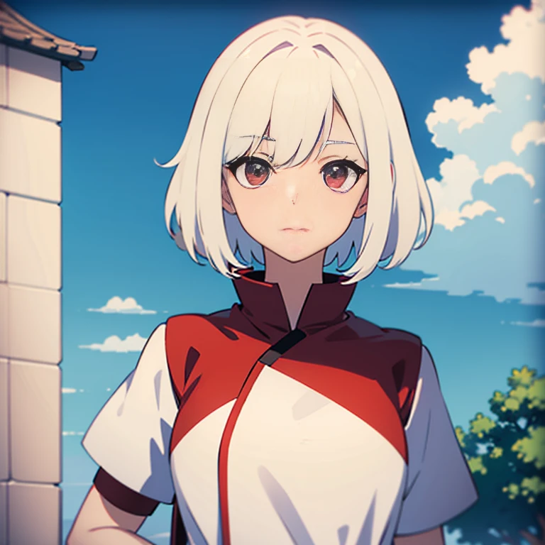(white short hair)(red eyes)(dress)(sit)(anime)4K