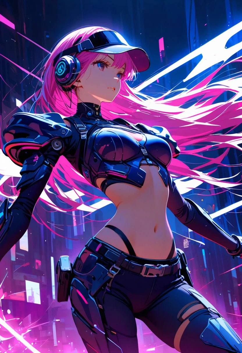 {{Masterpiece,best work}}, top quality, Ultra-detailed CG Unity,8k wallpaper, lens flare, (Detailed beautiful eyes),particle,Miss,Berry short hair,cool face,((Colorful mechanical wool)),rainbow eyes,heterochromia iridis,Big deal,黑紫色Body,Inorganic black headwear,(Perfect Body),cyberpunk,Inorganic decoration,Body,cable,low angle,Whole BodyEsbian,a sexy,high heels boots,night city,rain,Eyes looking down,perfect hands.