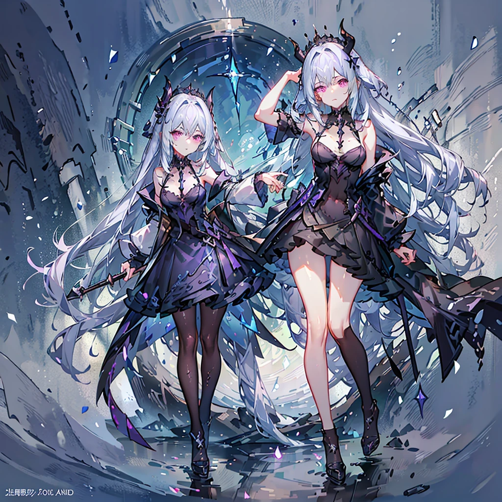 She wears a revealing dress that is sleeveless and reaches down to her waist, with lace fabric on the front of her neck. She has silver hair that reaches down to her shoulders, red and purple eyes, black shoes, and a black choker. She wields two daggers, a shape-shifting white dagger and a black dagger that shrouds darkness, and enjoys torturing and massacring people.々A psychopathic and sadistic beautiful girl who terrorizes everyone.