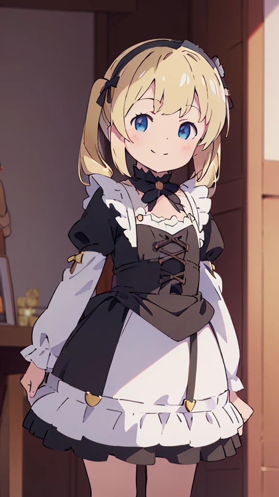((masterpiece))((Highest quality))girl、smile、blush、Flat Chest、Are thin、Blonde Hair、Are standing、Low - Angle、front、No background、真frontのアングル、Gothic Lolita、Twin tails、Fisheye Lens