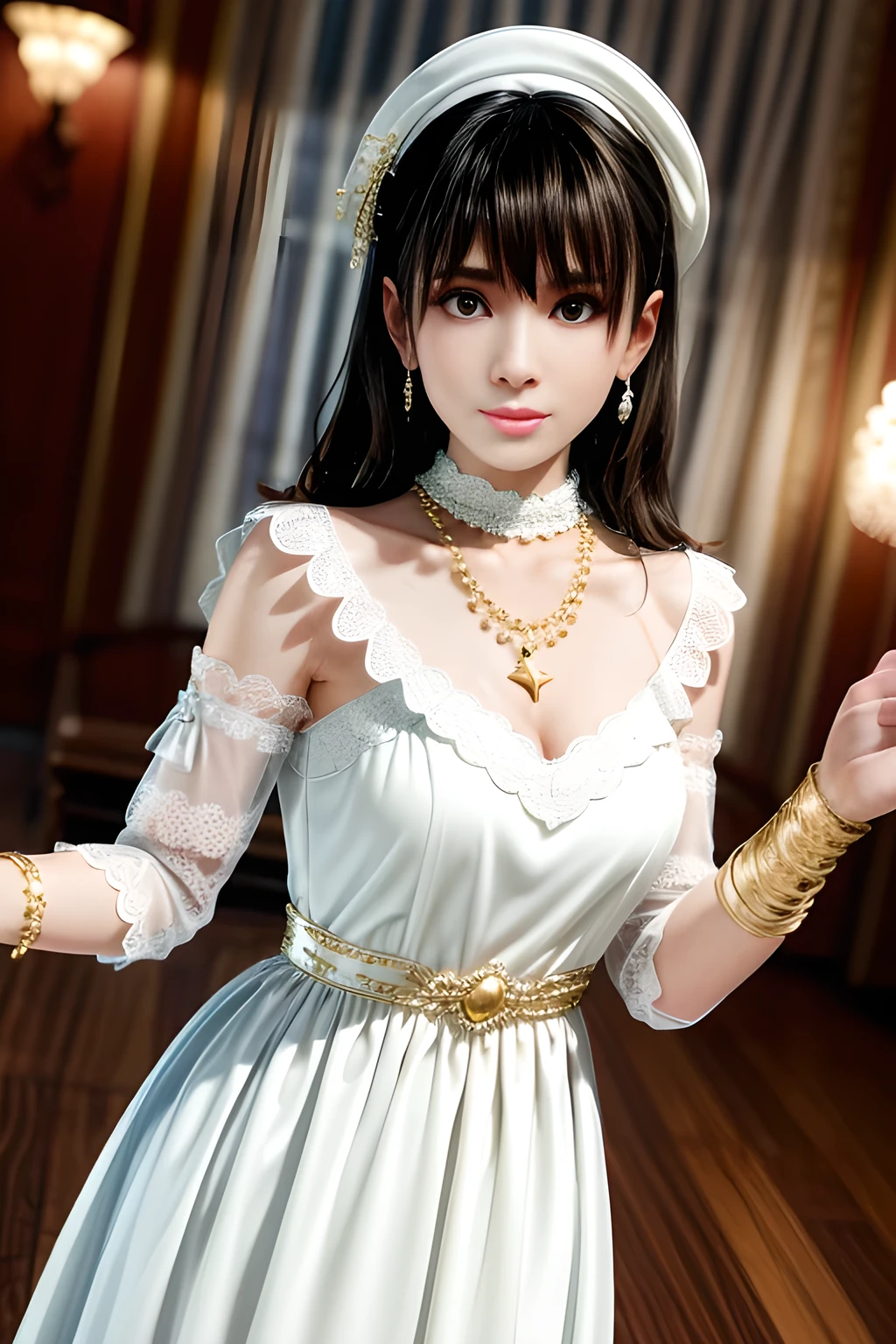(best quality,ultra-detailed),(sexy junior idol,KAWAII face variations,absolutely beautiful details),concept art,eye-catching,back lighting,photorealistic:1.2,vivid colors,masterpiece:1.2,dynamic composition,high-definition,sharp focus,fine lines,breathtaking aesthetics,mind-blowing creativity,imaginative background,striking poses,expressive eyes,gorgeous lips,fashionable hairstyles,facial expressions,variety of outfits,unique accessories,confident attitude,sultry gazes,playful smiles,stylish makeup,artistic effects,attention to textures,perfect proportions,romantic ambience,soft and warm tones,luminous highlights and shadows, (colorful Light shines through delicate stained glass), short Bob, Gigantic Cleavage