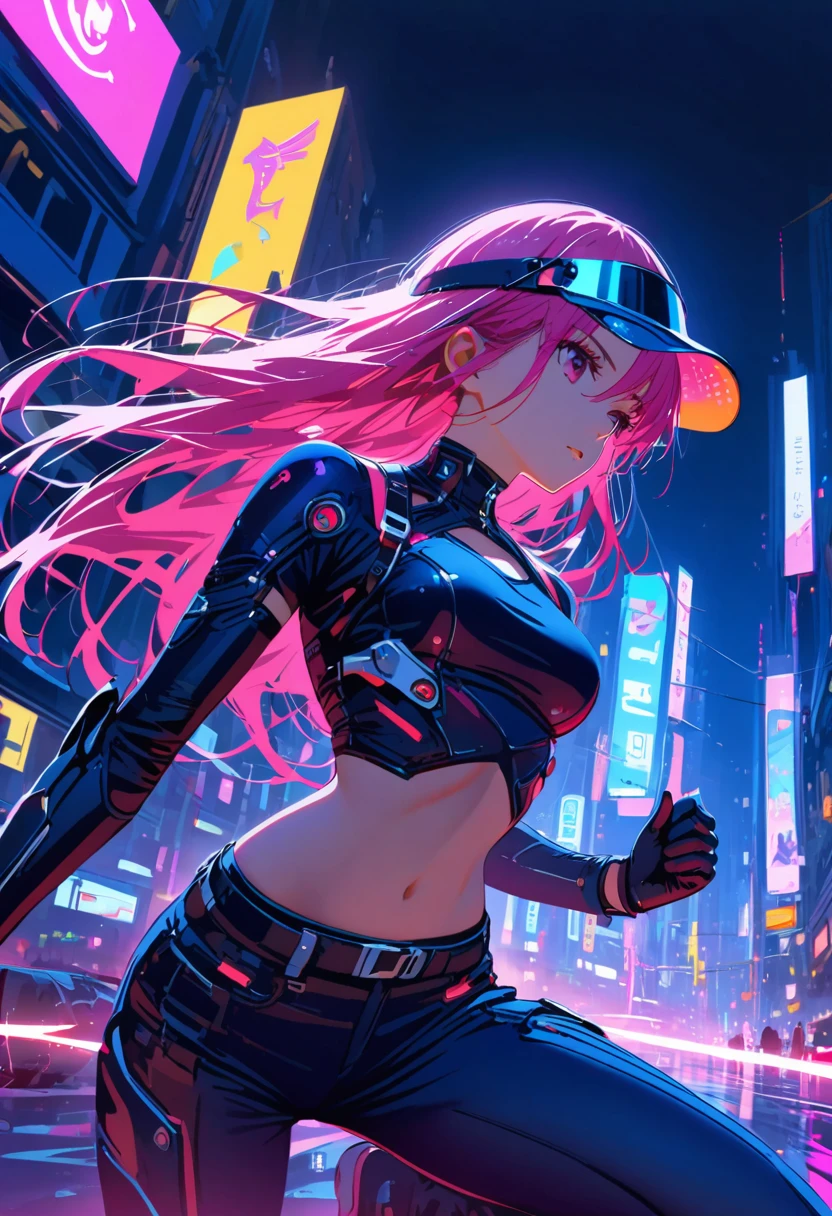 Female Android，Manga style，Ray Tracing，CG，Neon Light,visor
