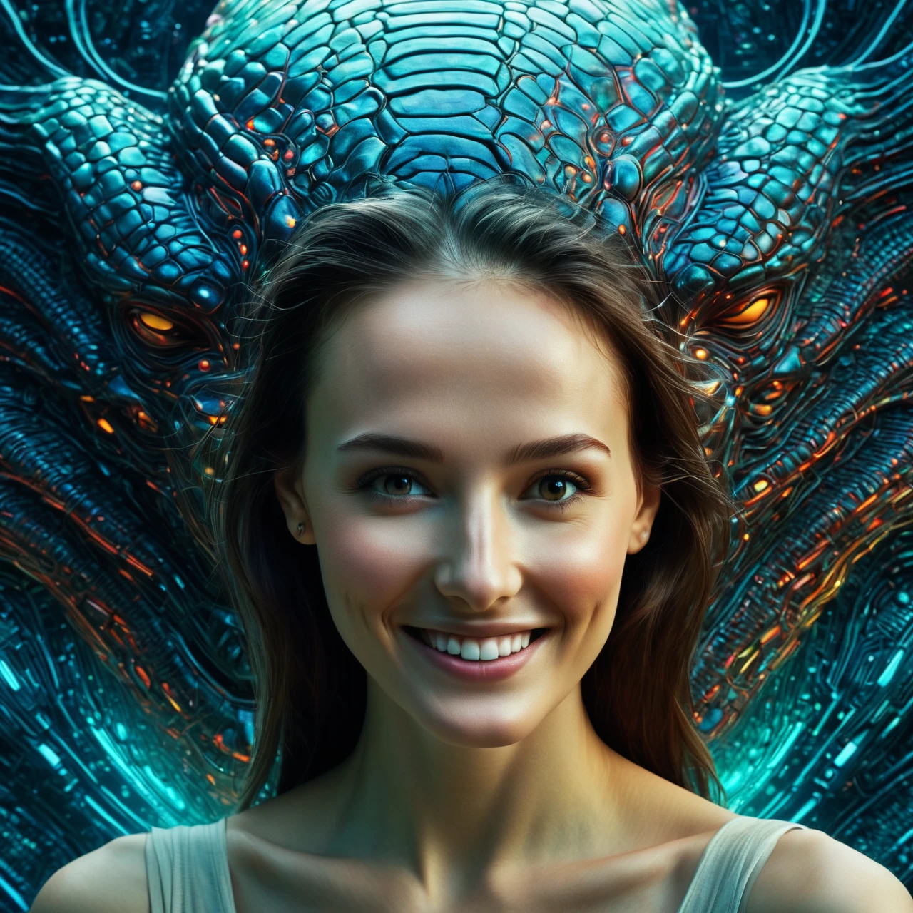 a  with a full head of intricate scars, smiling at a group of impressionistic, alien-like creatures, in a fantastical, otherworldly environment, vibrant colors, cinematic lighting, by Aleksi Briclot and Quentin Deronzier

a geometric diagram of a classically beautiful face, inspired by the BeautyPlus project, showcasing the intricate distortions and movements of the zygomatic and occipital regions, bathed in an impressionist, almost organic color palette, Zoroastrian-influenced