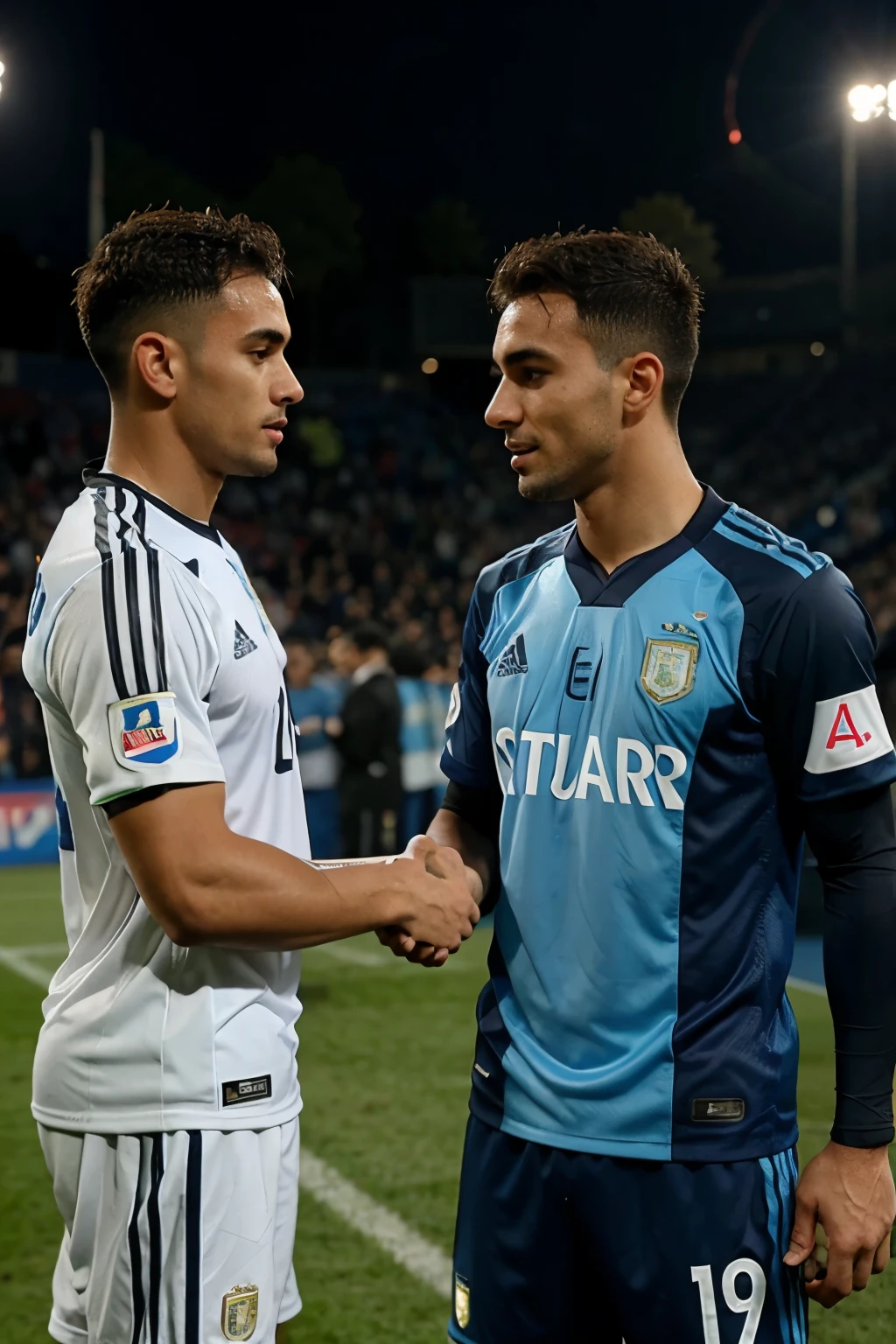 Lautaro Martinez jersey Argentina, shaking hands with a 35 year old young man.
