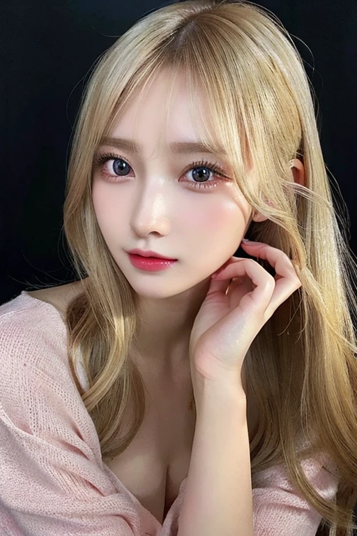 8k, Highest quality, masterpiece, Realistic, Super detailed, photo Realistic, Improvement of quality, Double,A neat nose,Gal,,Blonde,Erotic,Slender eyebrows,front,Highly detailed eyes and face, Beautiful and fine details,Beautiful detailed girl、Light in your eyes、Beautiful big eyes、cute,Completely naked、Leg spread、Fully visible、pink、slender、Small breasts、Small breasts