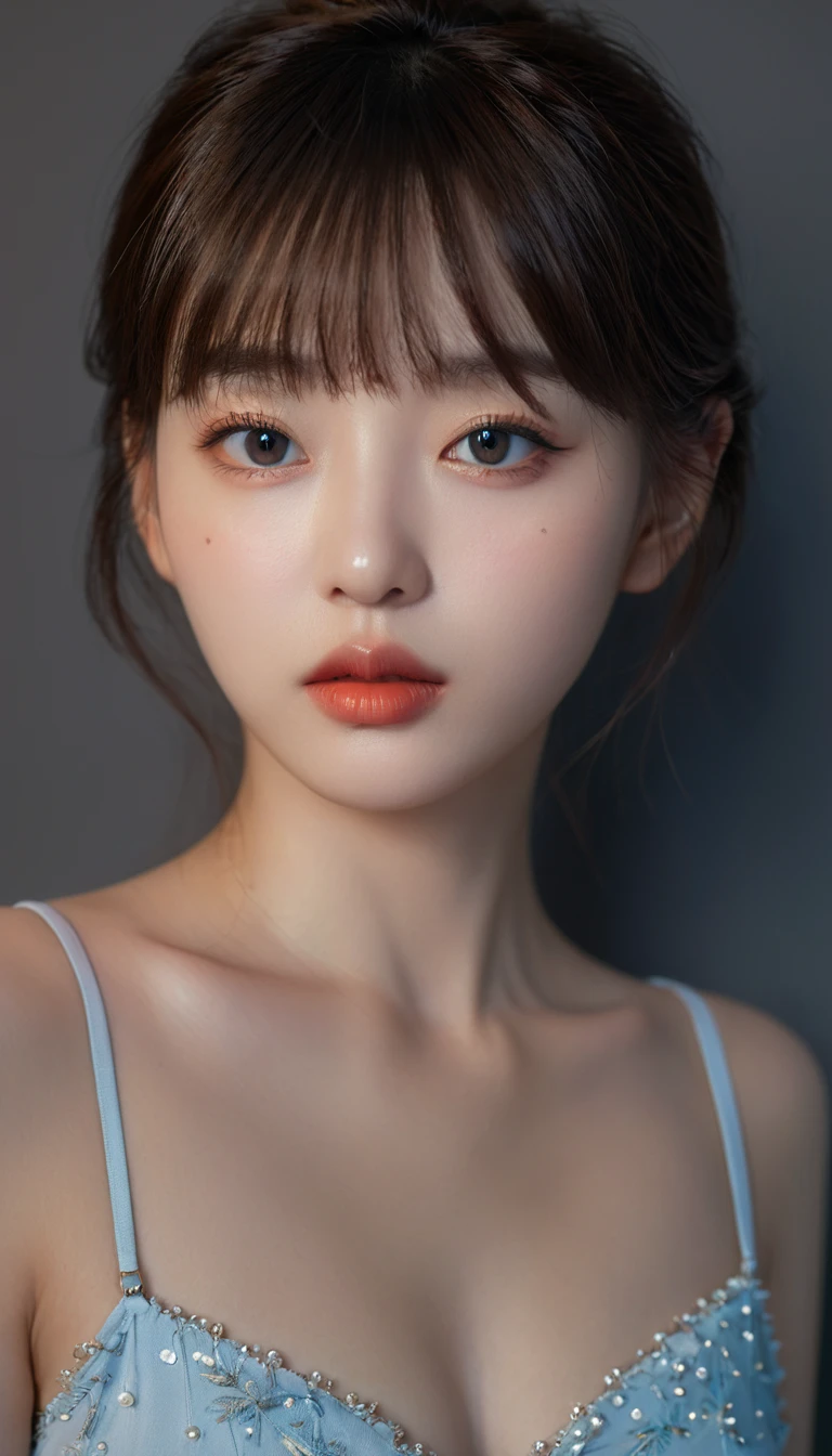 8k, Highest quality, 女の子1people, (Skin dents), night, (dark), Indoor transparent background, (people々), Beautiful Bangs, nice,, (Clothing and:1.3),Soft lighting, Charm, dark Room, (Close your mouth:1.2, Beautiful Eyes, Delicate eyes, Detailed Iris, Beautiful Lips, Beautiful Nose, Pretty face),(primary color:1.5)