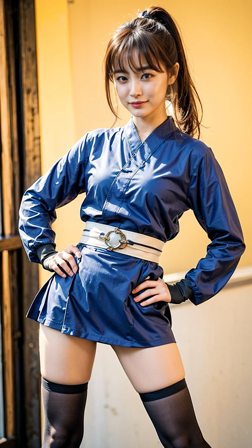 arafed asian woman in a blue outfit crouches with two swords, female samurai, very beautiful cyberpunk samurai, samurai style, she is holding a katana sword, japanese warrior, unsheathing her katana, samurai warrior, katana, samurai, dressed in samurai armour, epic samurai warrrior, inspired by Kanō Hōgai