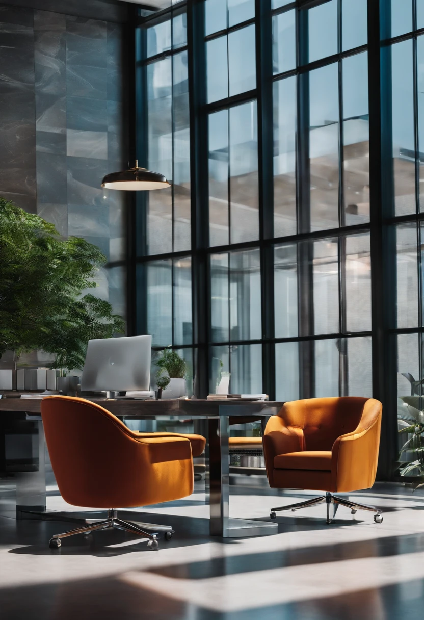 Modern office,Glass room, meeting room, office,desks,a chair , show room scene