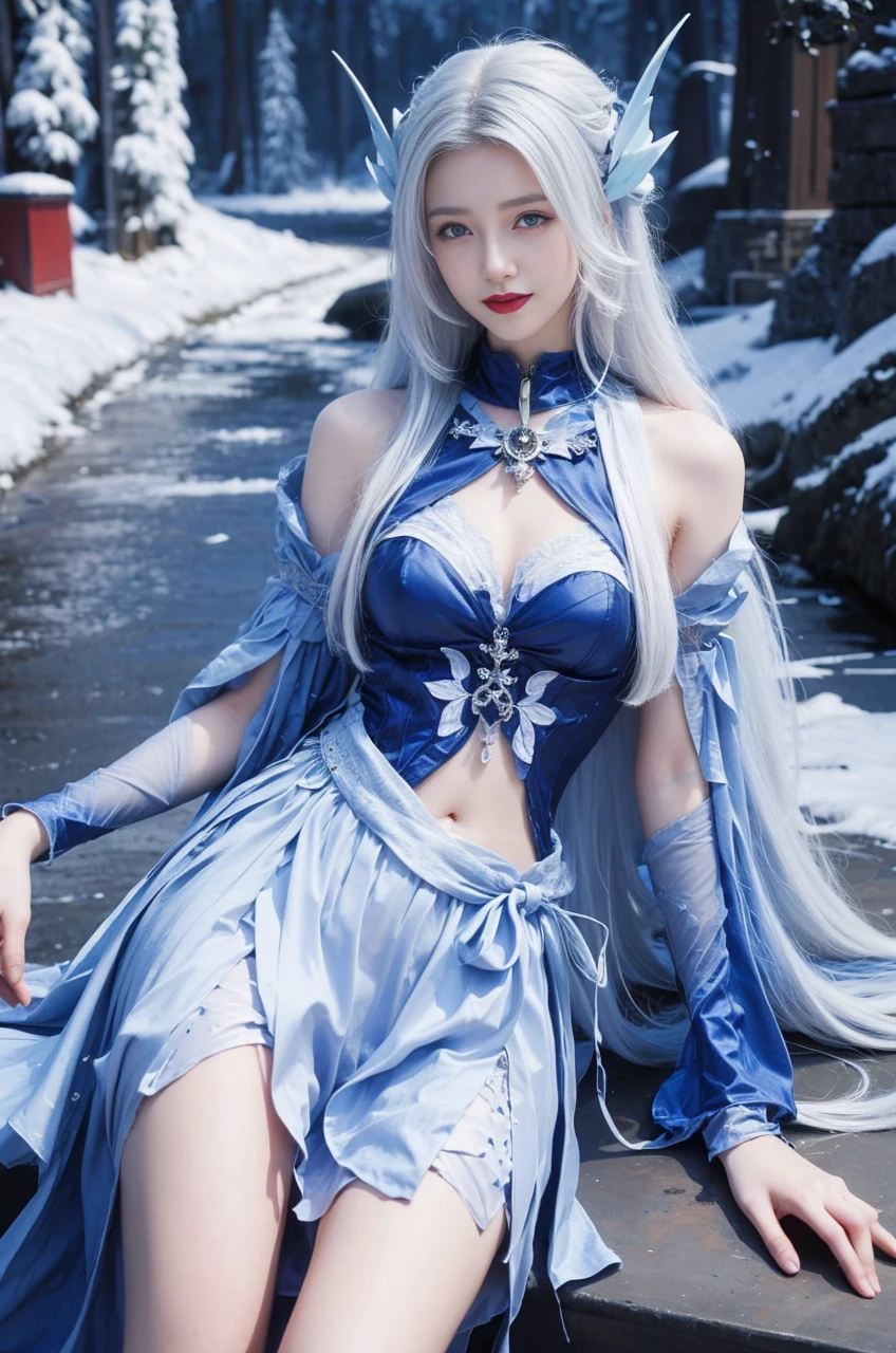 best quality, tmasterpiece,Ultra-high resolution,Clear face,（Reality：1.4），ferpect lighting，(upper body shot), (photorealistic:1.50), anime wallpaper, Guviz style artwork, cover-up fantasy up to magic , by Yang J, Guviz, beautiful artwork illustration, beautiful digital artwork, beautiful digital illustration, Li Song, beautiful anime portrait, art style in Beauvot, Lips wear thick red lipstick,(smille 1:1)