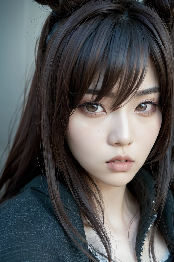 1 Japanese woman, Asian eyes, full body view, Visual kei hairstyle, Visual kei outfit, ultra detailed face and eyes, hyperrealistic, realistic representation