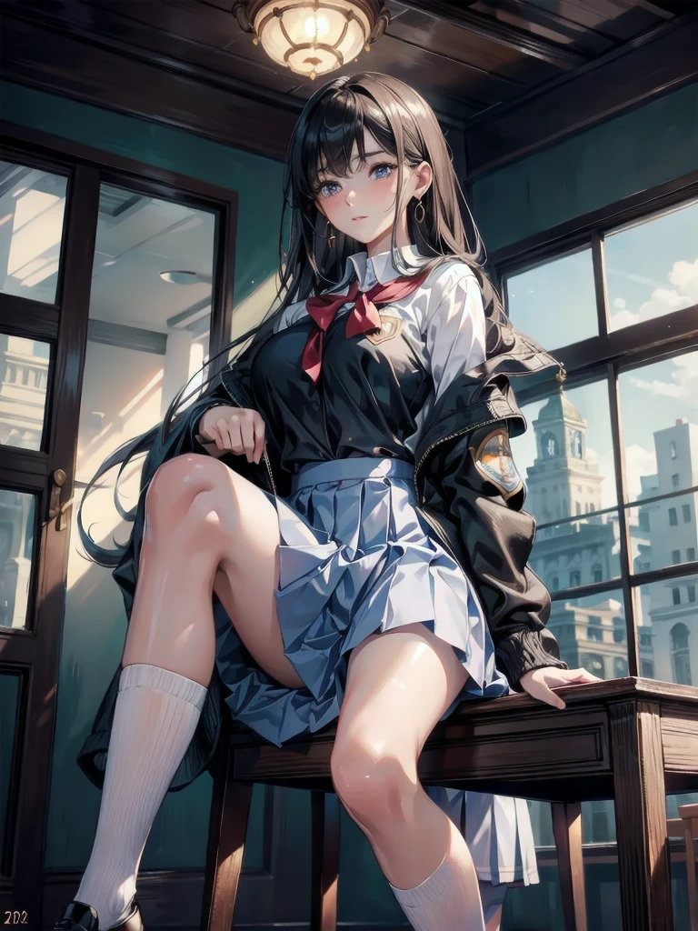 top-quality、Slender beauty、straight haired、knee high、hi-school girl、a miniskirt、Underpants、Panchira