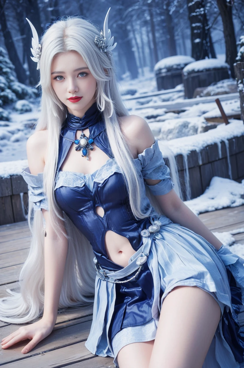 best quality, tmasterpiece,Ultra-high resolution,Clear face,(Reality:1.4),ferpect lighting,(upper body shot), (photorealistic:1.50), anime wallpaper, Guviz style artwork, cover-up fantasy up to magic , by Yang J, Guviz, beautiful artwork illustration, beautiful digital artwork, beautiful digital illustration, Li Song, beautiful anime portrait, art style in Beauvot, Lips wear thick red lipstick,(smille 1:1)