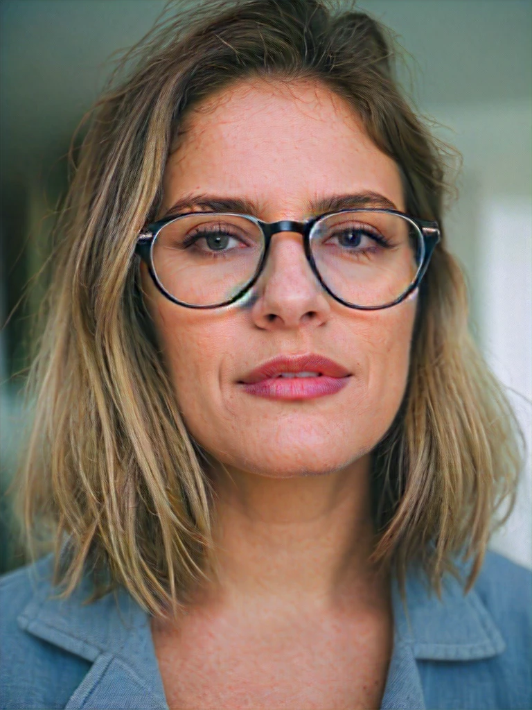 a beautiful 60-year-old grandma, light brunette, close-up, granny next door, baggy clothes, makeup, lips, glasses, night, messy hair, film grain, retro, Porta 160 color, shot on ARRI ALEXA 65, sharp focus on subject, Fujifilm XT-3, showing her tits, visible tits