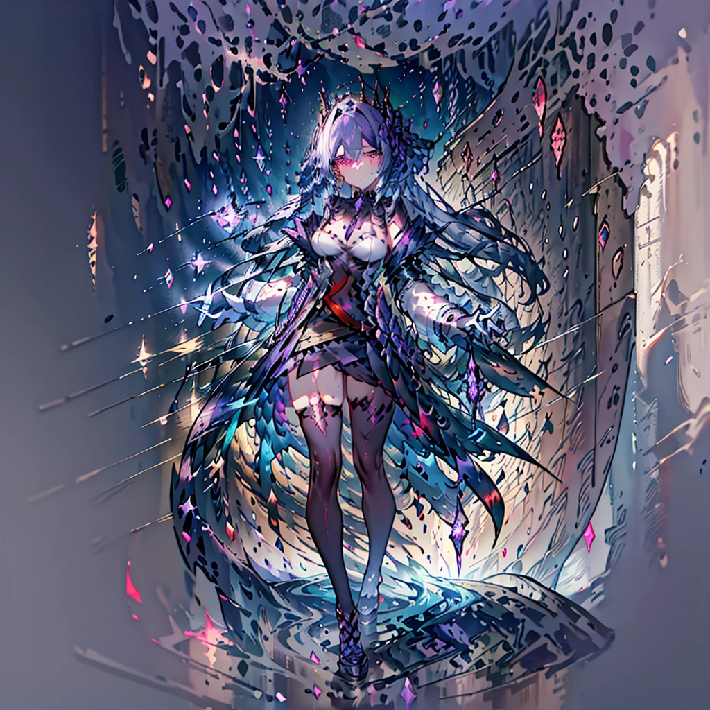 She wears a revealing dress that is sleeveless and reaches down to her waist, with lace fabric on the front of her neck. She has silver hair that reaches down to her shoulders, red and purple eyes, black shoes, and a black choker. She wields two daggers, a shape-shifting white dagger and a black dagger that shrouds darkness, and enjoys torturing and massacring people.々A psychopathic and sadistic beautiful girl who terrorizes everyone. One Girl