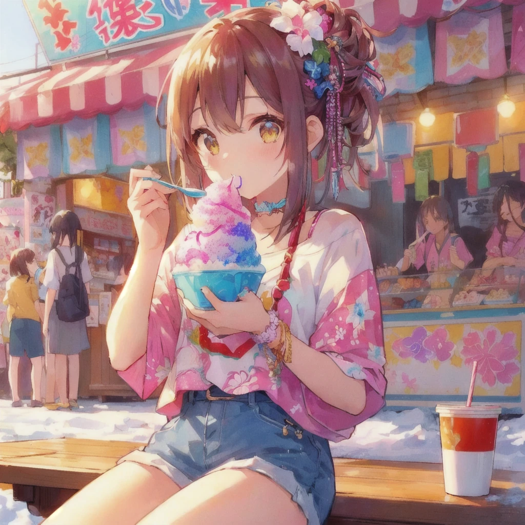 Anime girl eating shaved ice at a shaved ice shop, Cute Anime Girl, 80s anime style,Anime Style 4k, pretty girlのアニメビジュアル, Soda themed girl, Lo-fi Girl, Beautiful Anime Girls, anime art wallpaper 4k, anime art wallpaper 4k, Anime Art Wallpapers 8K, pretty girl, Eating ice cream, Anime Girl Desktop Backgrounds