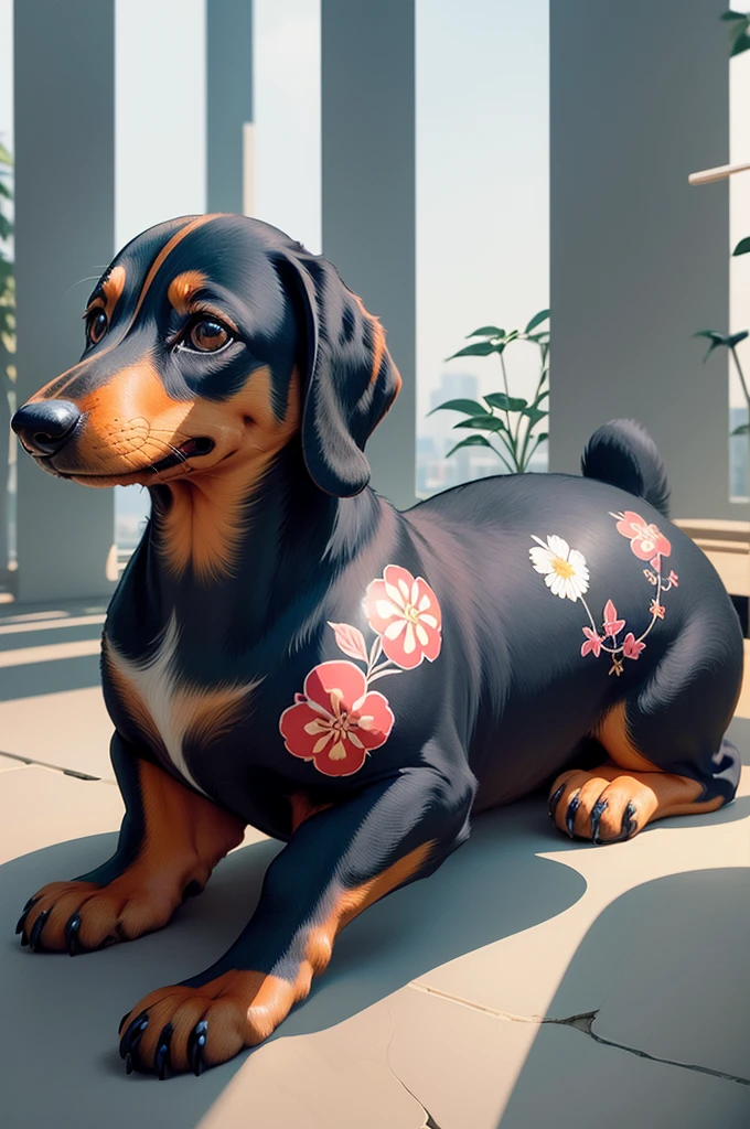 Logotipo com escrita de Dachshund, logotipo de arte de linha, fundo preto  e branco, caramelo brilhante, minimal and solid, solid vector — Dachshund 

If you look closely at the pattern of the dachshund's body, you can see the streets of Japan
bamboo leaves, bamboo bushes, and high-class flower fields
It's like a tattoo

8k