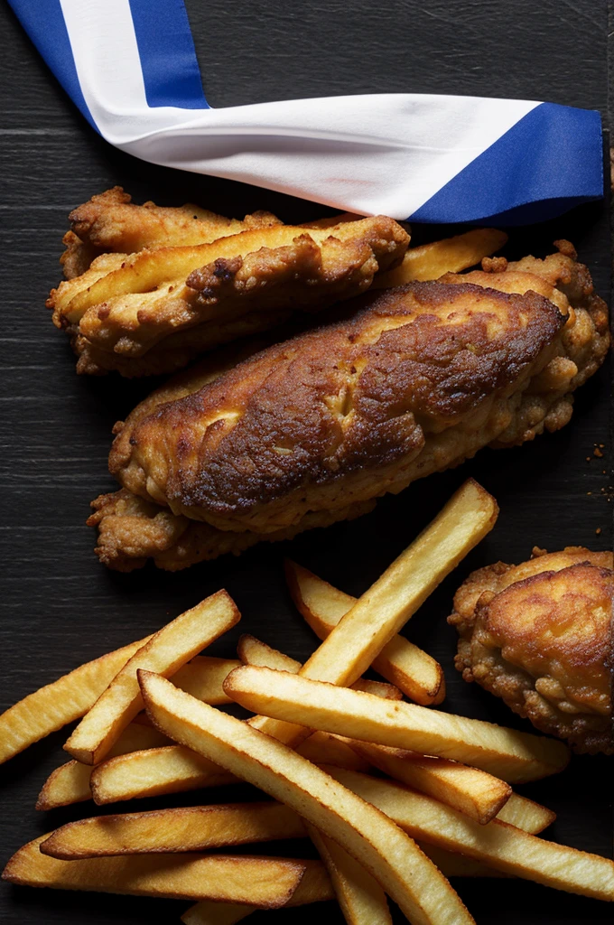 give me a long black 8k background with hamburger icons, Palms, fried chicken, French fries, the flag of the Dominican Republic