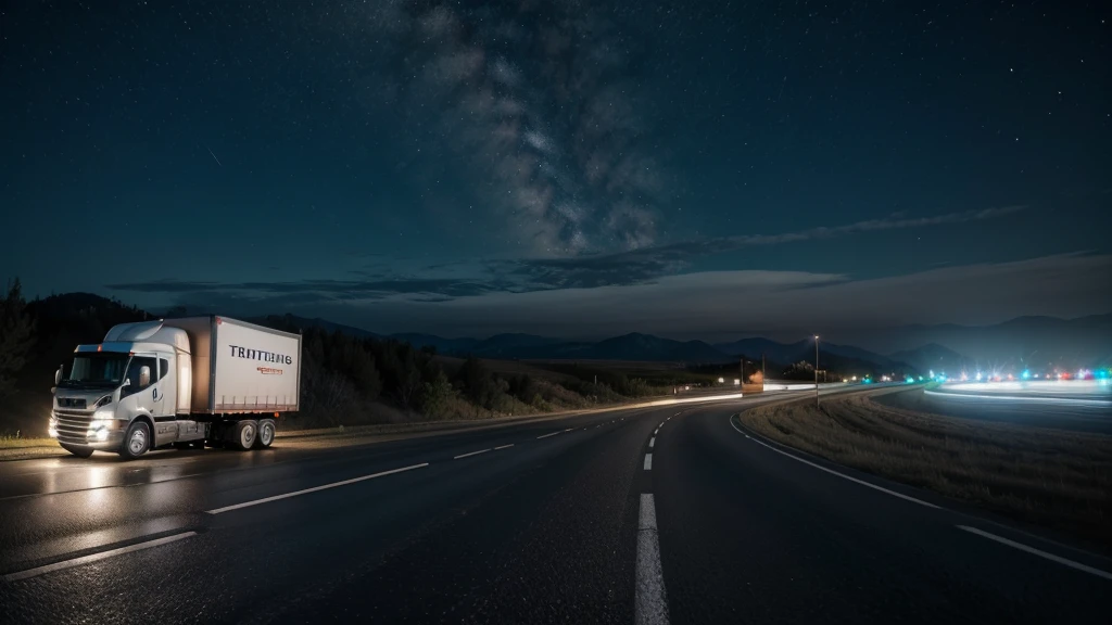 Road without anyone at night with truck on the road 