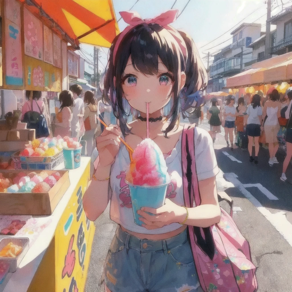 Anime girl eating shaved ice at a shaved ice shop, Straw in mouth,Cute Anime Girl, 80s anime style,Anime Style 4k, pretty girlのアニメビジュアル, Soda themed girl, Lo-fi Girl, Beautiful Anime Girls, anime art wallpaper 4k, anime art wallpaper 4k, Anime Art Wallpapers 8K, pretty girl, Eating ice cream, Anime Girl Desktop Backgrounds