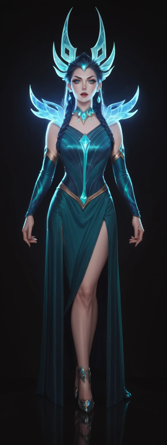 realistic, score_9, score_8_up, score_7_up, score_6_up,
1girl, solo, from front, full body, Kalista \(league of legends\), black background, makeup, sidelighting, backlighting, glowing,