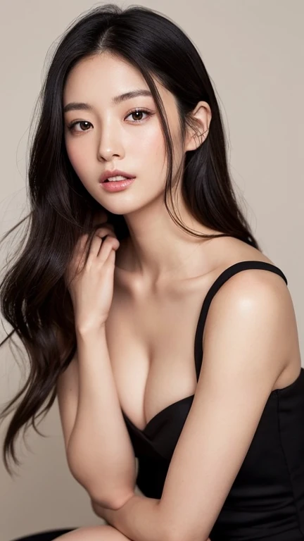 Highest quality、Japanese women、The most beautiful woman in the world、sexy、Long Hair Style、Small face、Beautiful skin、night、Large breasts、Realistic、Black Dress、