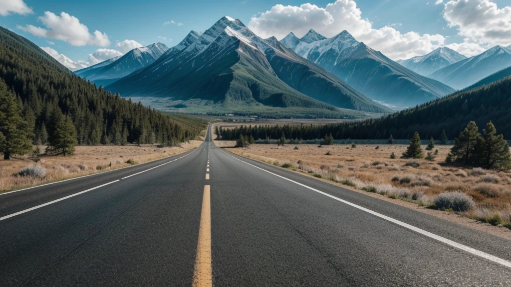 Isolated road without anyone with just a truck in the middle of the road