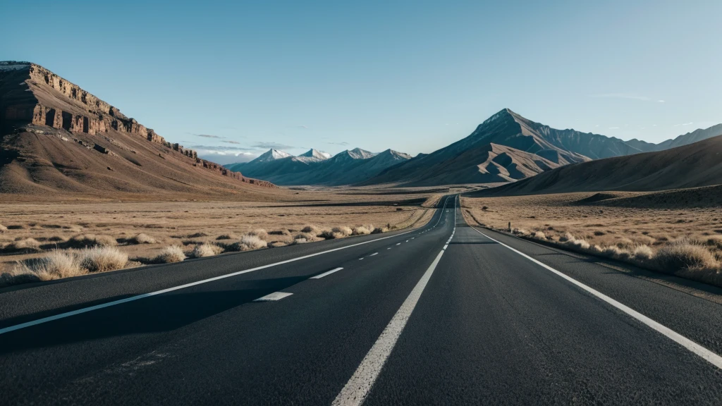 Isolated road without anyone with just a truck in the middle of the road 