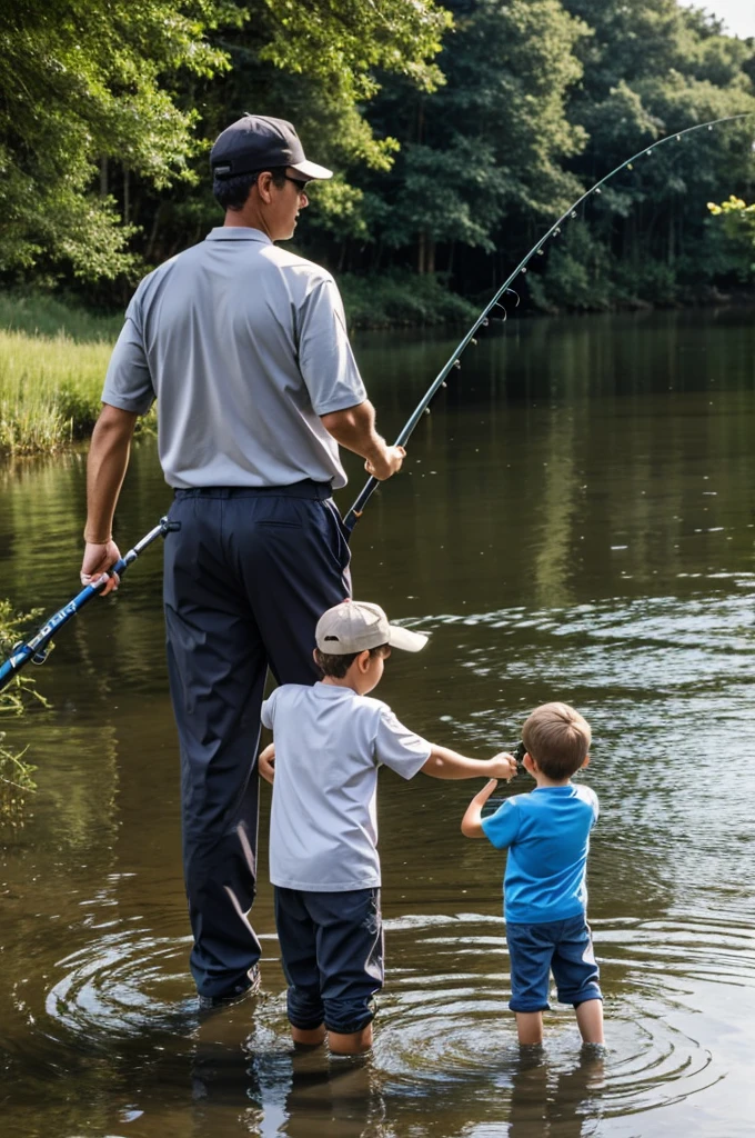 Boy and dad go fishing
