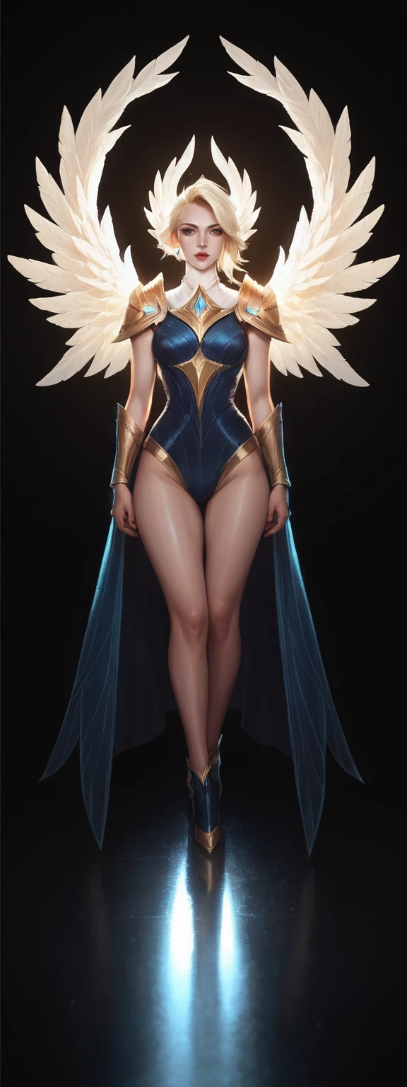 realistic, score_9, score_8_up, score_7_up, score_6_up,
1girl, solo, from front, full body, Kayle \(league of legends\), black background, makeup, sidelighting, backlighting, glowing,