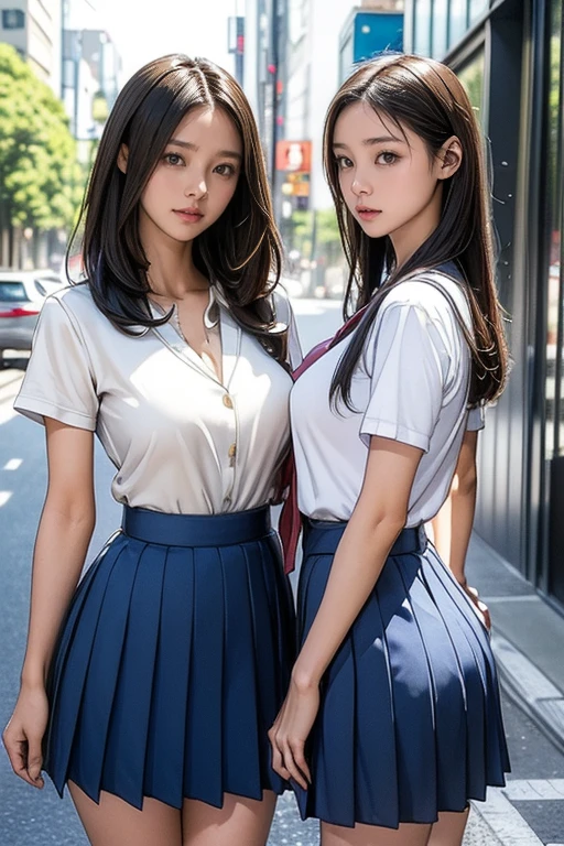 ((SFW: 1.4)), (SFW, Long Hair, side lock hair, 1 Girl)), Ultra-high resolution, (Realistic: 1.4), RAW Photos, Highest quality, (PhotoRealistic Stick), concentrated, Soft Light, ((15 years old)), ((Japanese)), (( (Young Face))), (surface), (Depth of written boundary), masterpiece, (Realistic), woman, bangs, ((1 Girl)),Anatomically correct, uniform,,White blouse,Cleavage,Pleated skirt,(mini skirt:1.6),Slim body,Narrow waist,Large Breasts,Big Ass,I can see your thighs,Black Hair,(Brown eyes:1.3),Big eyes,(Detailed eyes:1.3),